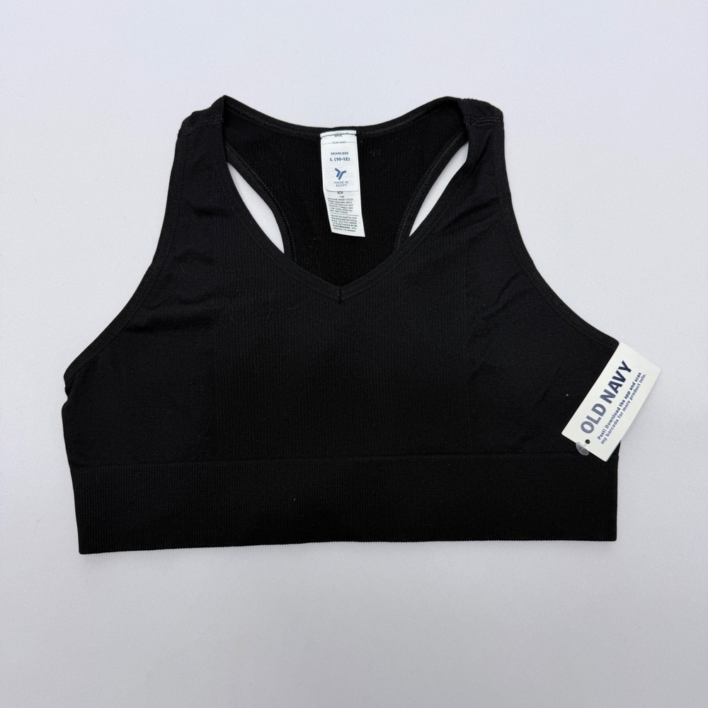 Old Navy Girls Black Seamless Racerback Sports Bra Ribbed Size L 10-12 New